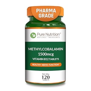 pure nutrition vitamin b12 supplements  b12 vitamin tablets - methylcobalamin 1500mcg  vitamin b12 tablets for men amp women  methyl cobalamin boosts immunity amp energy levels  supports brain nerve amp heart health - 120 tablets