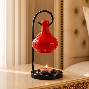 Pure Source India red hanging ceramic aroma diffuser with metal stand — festive aroma diffuser for home