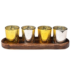 pure source india glass votive tealight candle holders with wooden tray for home decore diwali gifting living room gldslv