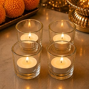 pure source india glass votive tealight candle holder - 4 piece yellow