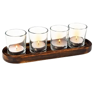 pure source india glass votive tealight candle holders with wooden tray for home decore diwali gifting living room clear