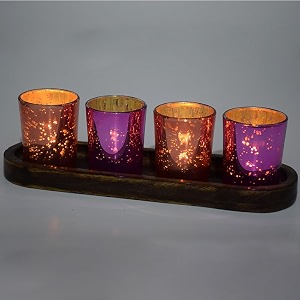 pure source india glass votive tealight candle holders with wooden tray for home decore diwali gifting living room rsgldpnk