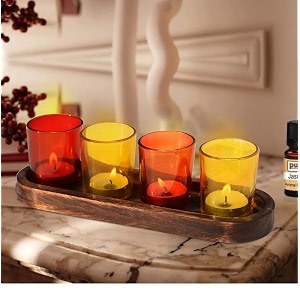 pure source india glass votive tealight candle holders with wooden tray for home decore diwali gifting living room redyl