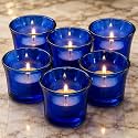 Pure Source India Glass Votive Tealight Candle Holders for Living Room, Side Table, Diwali Decor &amp; Home Decoration (Blue)