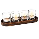Pure Source India Glass Votive Tealight Candle Holders with Wooden Tray for Home Decore, Diwali Gifting, Living Room (Clear)