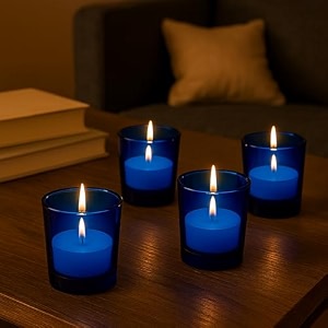 pure source india tea light votive glass candle holders  perfect for diwali weddings spa amp holiday dcor pack of 4 blue