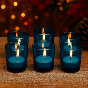 pure source india tea light votive glass candle holders  perfect for diwali weddings spa amp holiday dcor pack of 6 blue