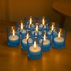pure source india tea light votive glass candle holders  perfect for diwali weddings spa amp holiday dcor pack of 16 blue