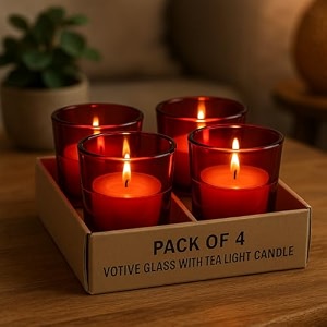 pure source india tea light votive glass candle holders  perfect for diwali weddings spa amp holiday dcor pack of 4 red