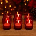 Pure Source India Tea Light Votive Glass Candle Holders – Perfect for Diwali, Weddings, Spa & Holiday Décor (Pack of 6, Red)