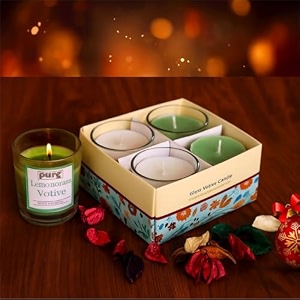 pure source india votive scented candle set  long burning aromatherapy candles for home dcor diwali relaxation meditation amp gifting  smokeless natural wax pack of 4 lemongrass amp vanilla