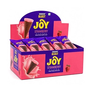 pure temptation joy strawberry flavored waffle cone - chocolates for kids gift pack - 1 x 24 pcs - display stand - birthday chocolate gift box for girls amp boys - family chocolate pack