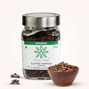 pure tree certified organic laung  100 gm  glass jar  organic cloves whole  lavang whole spices  aromatic amp flavorful clove seeds khada masala  dried cloves  lavangam
