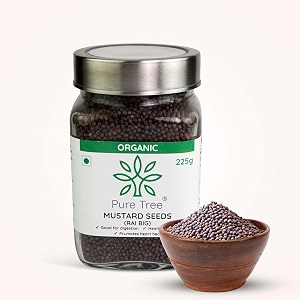 pure tree certified organic mustard seeds big  225 gram  glass jar  black mustard rai seeds big  sasive seeds whole kali rai dana  sarson dana indian spice gluten free