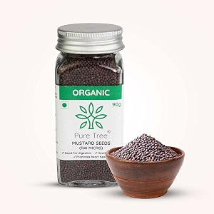 pure tree certified organic mustard seeds small  90 g  glass jar  black small mustard rai seeds small  sasive seeds whole kali rai dana  sarson dana indian spice gluten free