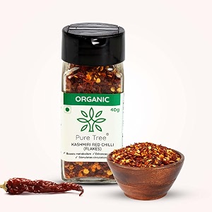 pure tree certified organic kashmiri red chilli flakesglass jarcrushed red pepper flakesorganic red pepper flakes chili for seasoning for pizza amp saladdry kashmiri red chilli flakes40 gram