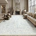 PureCozy 10x14 Blue Area Rug Washable Non Slip Large Vintage Living Room