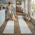 PureCozy 2'x6'+2'x10' Blue 2-Piece Kitchen Rug Set with Runner