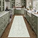 PureCozy 2x10 Green Runner Rug Washable Hallway Non Slip Kitchen Vintage