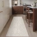 PureCozy 2x5 Beige White Runner Rug Washable Hallway Non Slip Kitchen