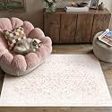 PureCozy 3x5 Pink Area Rug Washable Non Slip Vintage Carpet Living Room