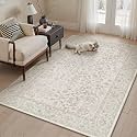 PureCozy 4x5 Beige White Area Rug Washable Non Slip Vintage Carpet
