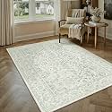 PureCozy 4x5 Green Area Rug Washable Non Slip Vintage Carpet Living Room