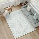 PureCozy 4x6 Blue Area Rug Washable Non Slip Vintage Carpet Living Room