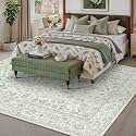 PureCozy 4x6 Green Area Rug Washable Non Slip Vintage Carpet Living Room