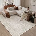 PureCozy 5x7 Beige White Area Rug Washable Non Slip Living Room Carpet