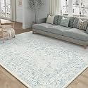 PureCozy 5x8 Blue Area Rug Washable Non Slip Vintage Living Room Carpet
