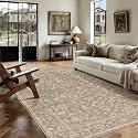 PureCozy 6x9 Deep Brown Area Rug Washable Non Slip Vintage Living Room