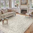 PureCozy 6x9 Taupe Area Rug Washable Non Slip Vintage Living Room Carpet