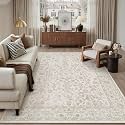 PureCozy 8x10 Beige White Area Rug Washable Non Slip Living Room Carpet
