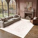 PureCozy 8x10 Pink Area Rug Washable Non Slip Large Vintage Living Room