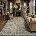 PureCozy 8x10 Washable Area Rug Brown Non Slip Thick Soft Vintage Carpet