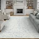 PureCozy 9x12 Blue Area Rug Washable Non Slip Large Vintage Living Room