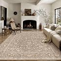PureCozy 9x12 Deep Brown Area Rug Washable Non Slip Large Vintage Carpet