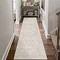 PureCozy Beige 2x8 Runner Rug Washable Vintage Carpet Hallway Kitchen