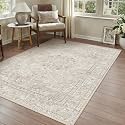 PureCozy Beige 3x5 Area Rug Washable Vintage Carpet Low Pile Non Slip