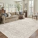 PureCozy Beige 6x9 Area Rug Washable Vintage Carpet Living Room Large