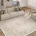 PureCozy Beige Area Rug 6x9 Vintage Oriental Distressed