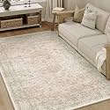 PureCozy Beige Small Area Rug 4x5 Vintage Oriental Distressed