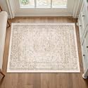 PureCozy Beige Small Entryway Rug 2x3 Vintage Oriental Distressed