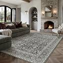 PureCozy Black Area Rug 6x9 Vintage Traditional Distressed