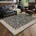 PureCozy Black Beige Area Rug 5x7 Vintage Floral Distressed