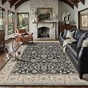 PureCozy Black Beige Area Rug 8x10 Vintage Floral Distressed