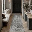 PureCozy Black Runner Rug 2.6x8 Vintage Traditional Distressed