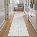 PureCozy Blue 2.6x10 Runner Rug Washable Hallway Non Slip Kitchen Vintage
