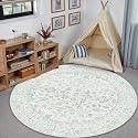 PureCozy Blue 4x4 Round Area Rug Vintage Washable Carpet Non Slip